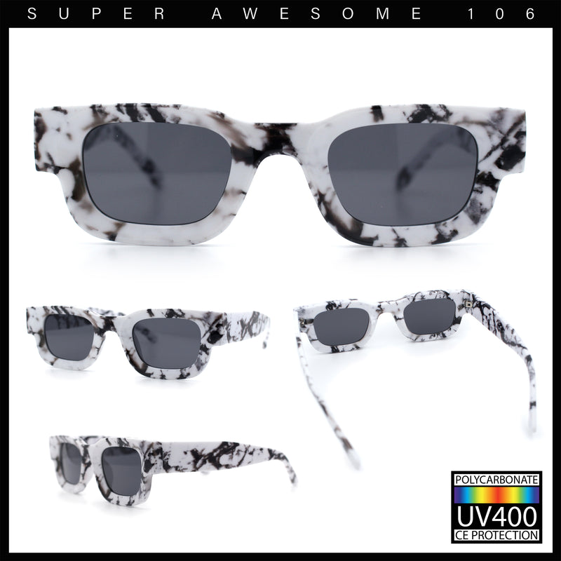 Small Thick Beveled Horn Rim Rectangle Plastic Mod Fashion Sunglasses