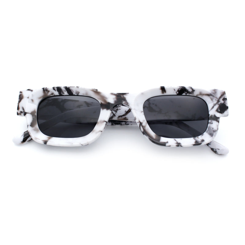 Small Thick Beveled Horn Rim Rectangle Plastic Mod Fashion Sunglasses