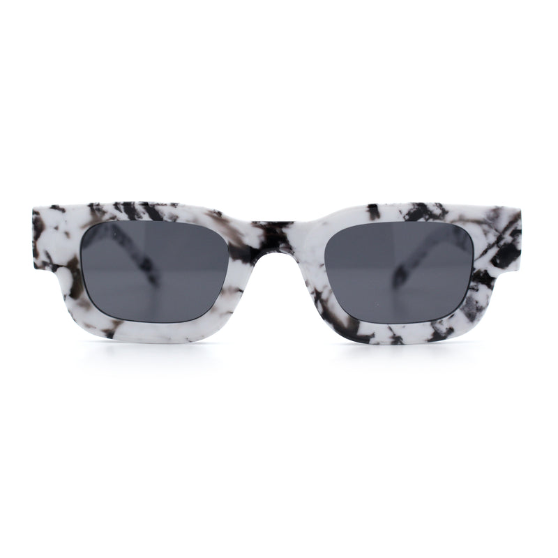 Small Thick Beveled Horn Rim Rectangle Plastic Mod Fashion Sunglasses