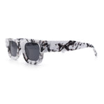 Small Thick Beveled Horn Rim Rectangle Plastic Mod Fashion Sunglasses