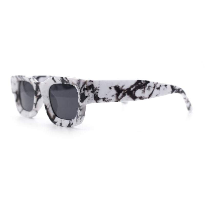 Small Thick Beveled Horn Rim Rectangle Plastic Mod Fashion Sunglasses