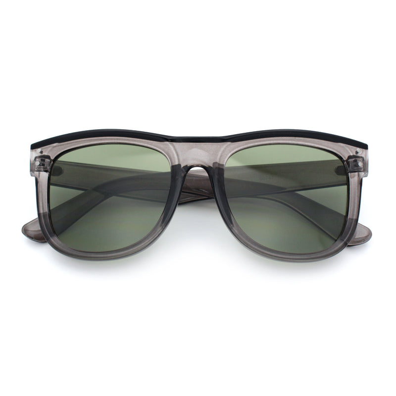 Curved Concave Face Oversized Horn Rim Plastic Retro Sunglasses