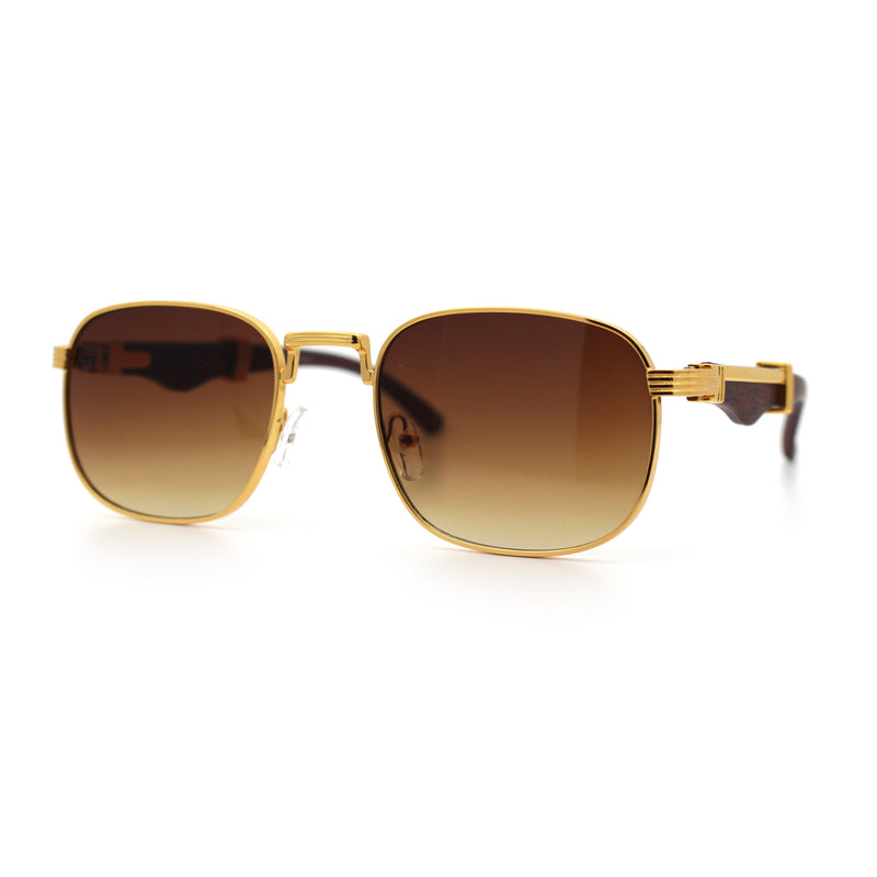 Mens Luxury Oversize Wood Buff Rectangle OG Gangster Sunglasses