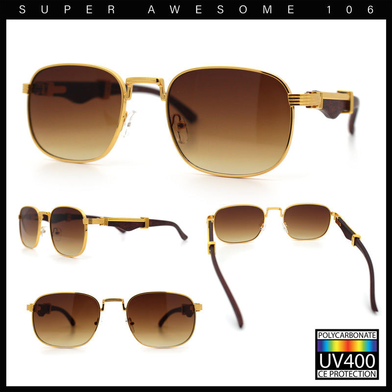 Mens Luxury Oversize Wood Buff Rectangle OG Gangster Sunglasses