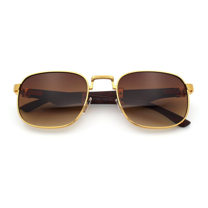 Mens Luxury Oversize Wood Buff Rectangle OG Gangster Sunglasses