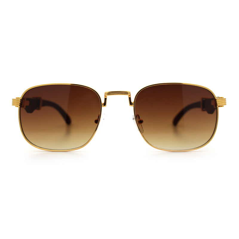Mens Luxury Oversize Wood Buff Rectangle OG Gangster Sunglasses