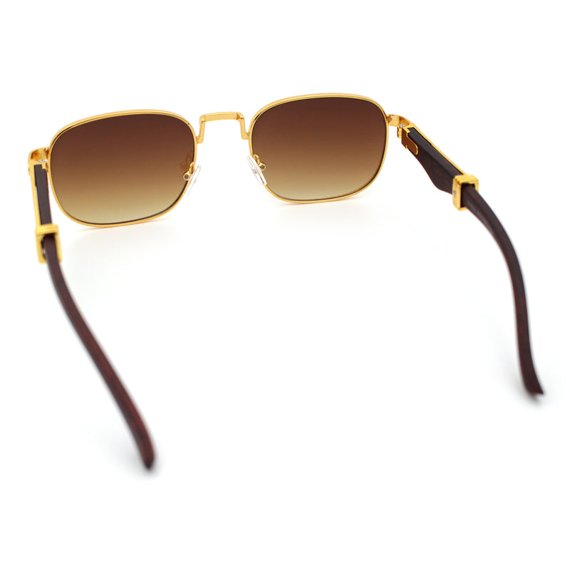 Mens Luxury Oversize Wood Buff Rectangle OG Gangster Sunglasses