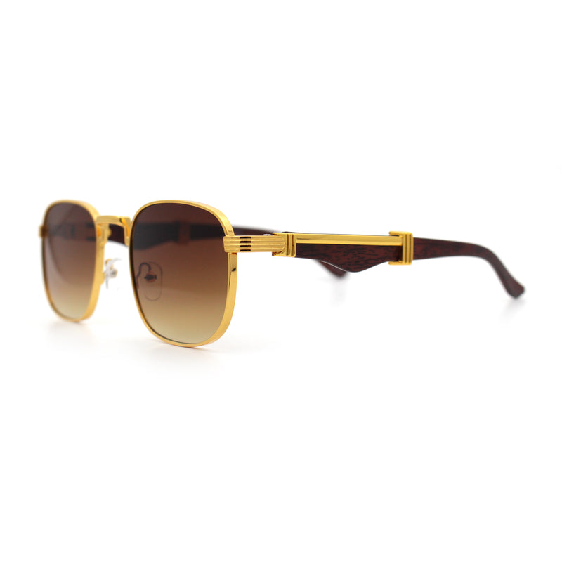 Mens Luxury Oversize Wood Buff Rectangle OG Gangster Sunglasses