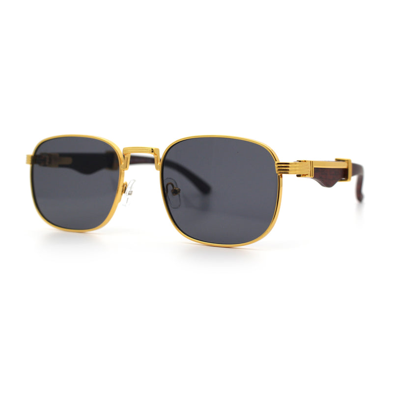 Mens Luxury Oversize Wood Buff Rectangle OG Gangster Sunglasses