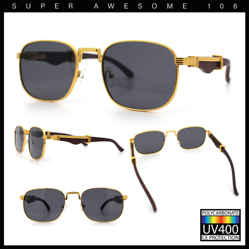 Mens Luxury Oversize Wood Buff Rectangle OG Gangster Sunglasses