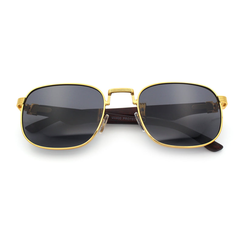 Mens Luxury Oversize Wood Buff Rectangle OG Gangster Sunglasses
