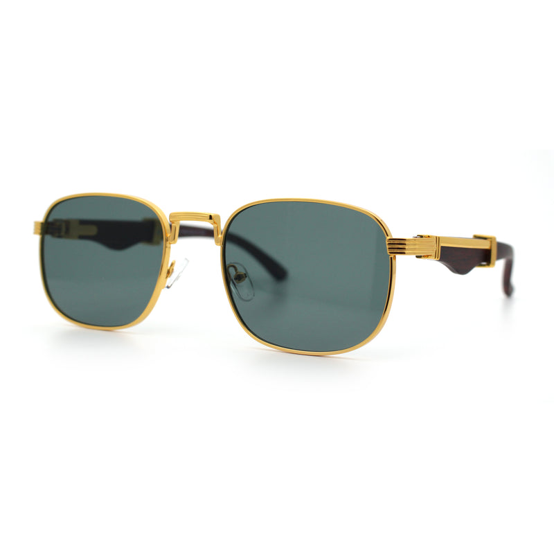 Mens Luxury Oversize Wood Buff Rectangle OG Gangster Sunglasses