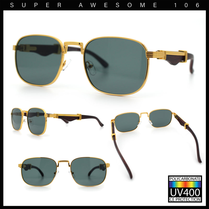 Mens Luxury Oversize Wood Buff Rectangle OG Gangster Sunglasses