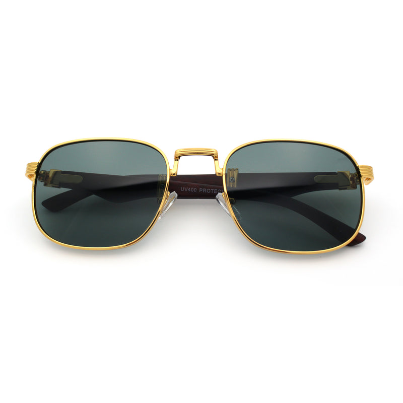 Mens Luxury Oversize Wood Buff Rectangle OG Gangster Sunglasses