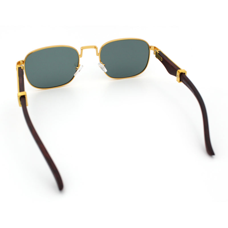 Mens Luxury Oversize Wood Buff Rectangle OG Gangster Sunglasses