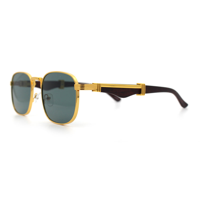 Mens Luxury Oversize Wood Buff Rectangle OG Gangster Sunglasses