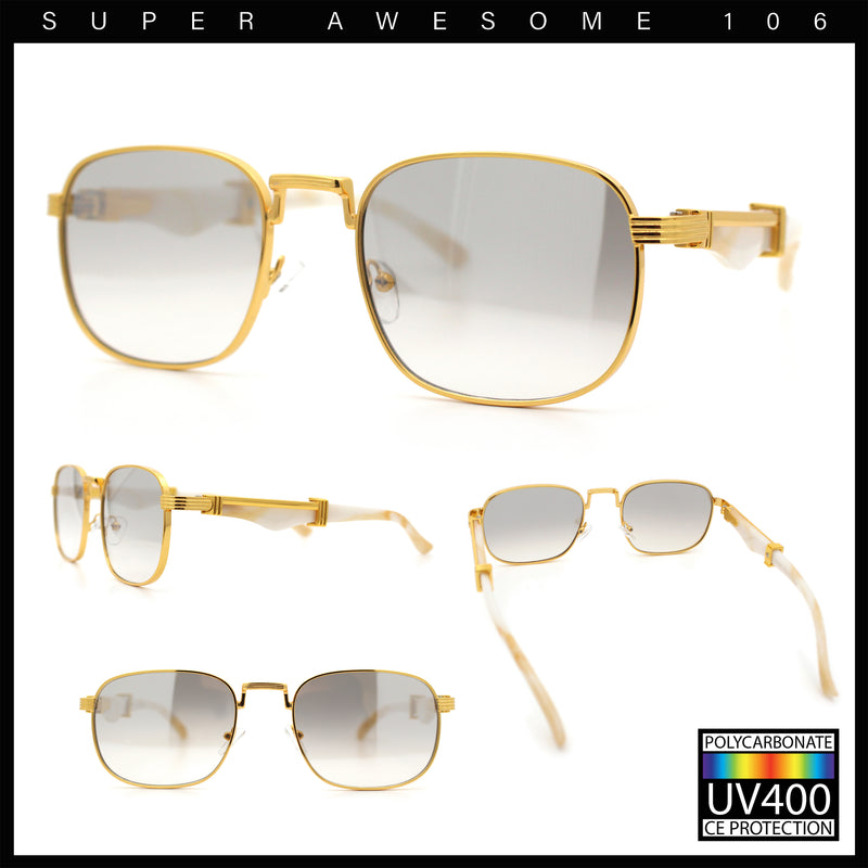 Mens Luxury Oversize Wood Buff Rectangle OG Gangster Sunglasses