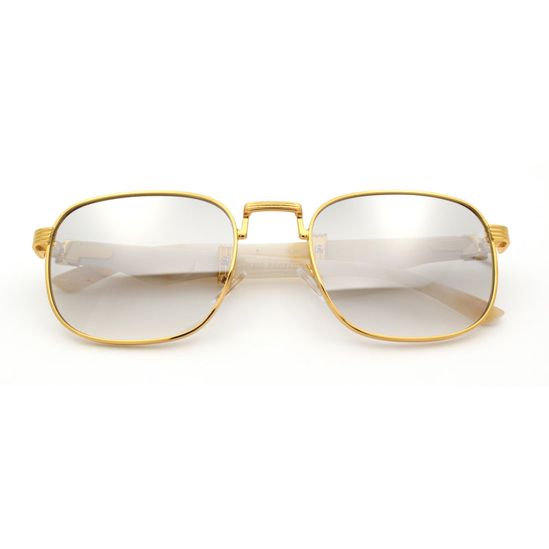 Mens Luxury Oversize Wood Buff Rectangle OG Gangster Sunglasses
