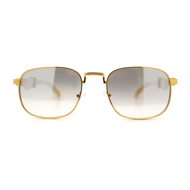 Mens Luxury Oversize Wood Buff Rectangle OG Gangster Sunglasses