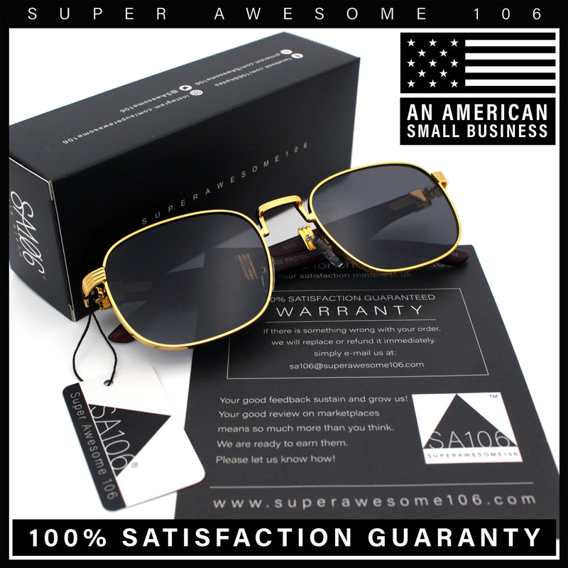Mens Luxury Oversize Wood Buff Rectangle OG Gangster Sunglasses