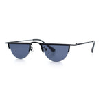 Funky Cropped Half Circle Flat Top Half Metal Rim Hippie Sunglasses