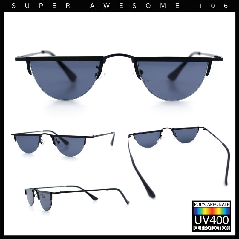 Funky Cropped Half Circle Flat Top Half Metal Rim Hippie Sunglasses