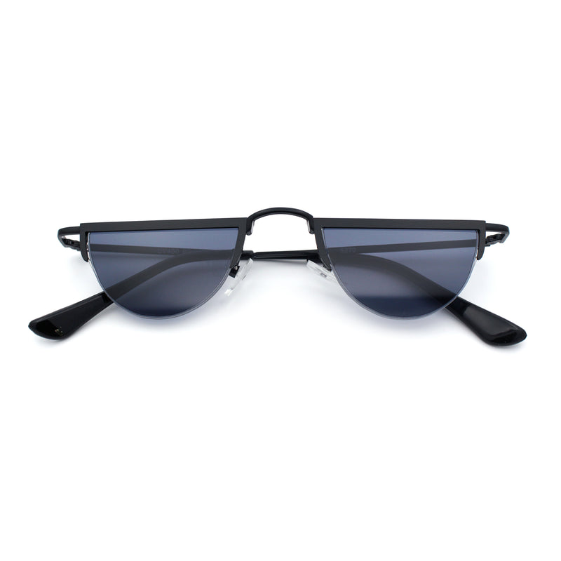 Funky Cropped Half Circle Flat Top Half Metal Rim Hippie Sunglasses