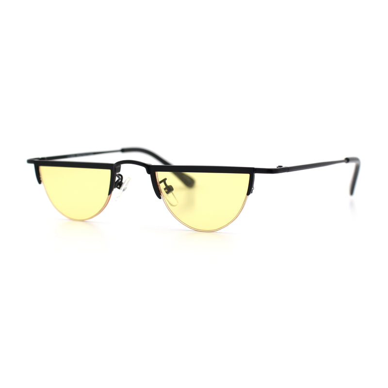 Funky Cropped Half Circle Flat Top Half Metal Rim Hippie Sunglasses