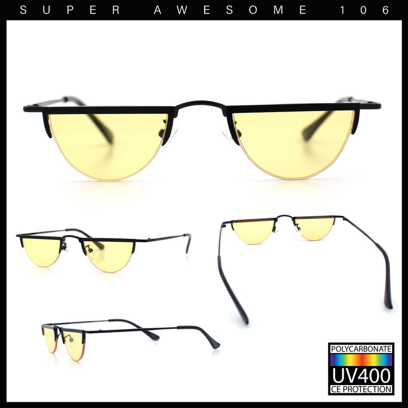 Funky Cropped Half Circle Flat Top Half Metal Rim Hippie Sunglasses