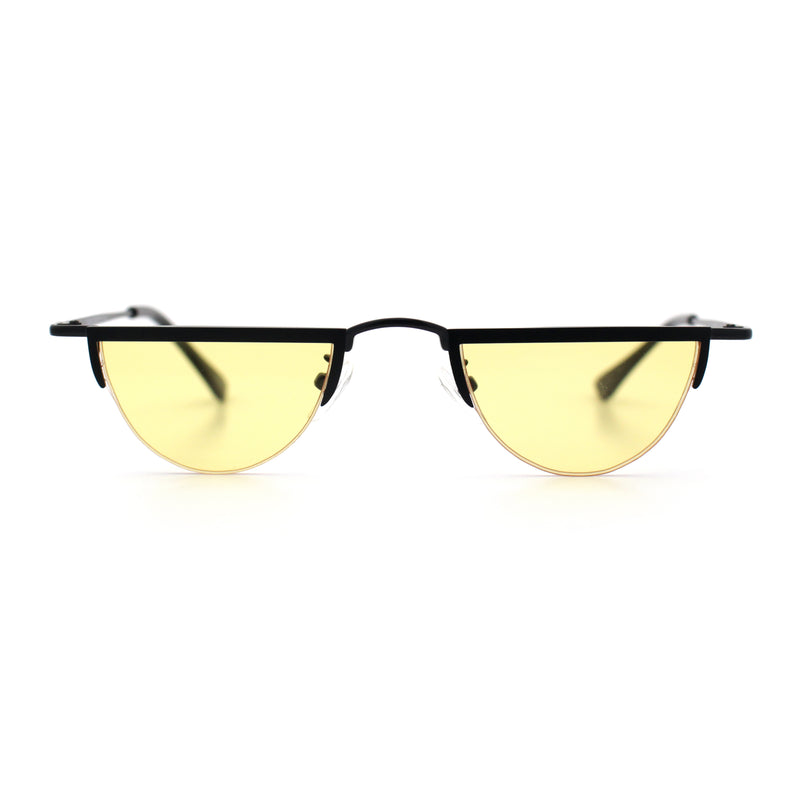 Funky Cropped Half Circle Flat Top Half Metal Rim Hippie Sunglasses