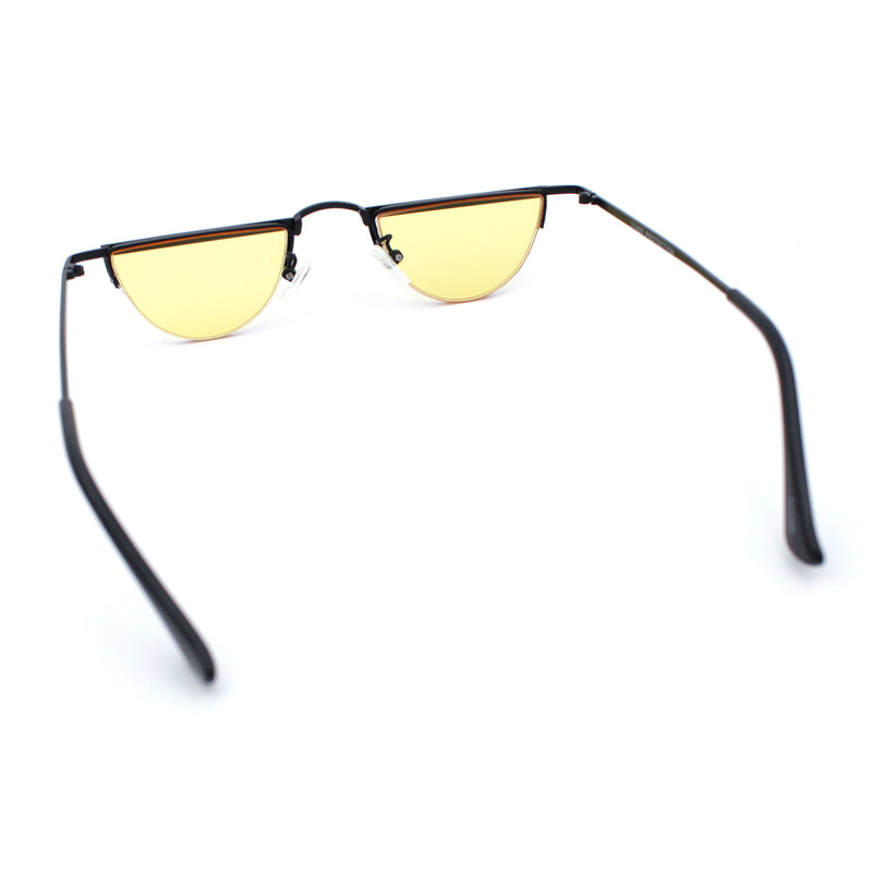 Funky Cropped Half Circle Flat Top Half Metal Rim Hippie Sunglasses