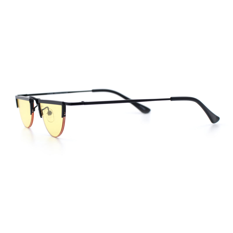 Funky Cropped Half Circle Flat Top Half Metal Rim Hippie Sunglasses