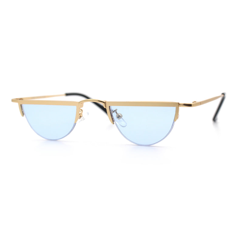Funky Cropped Half Circle Flat Top Half Metal Rim Hippie Sunglasses