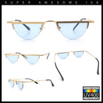 Funky Cropped Half Circle Flat Top Half Metal Rim Hippie Sunglasses
