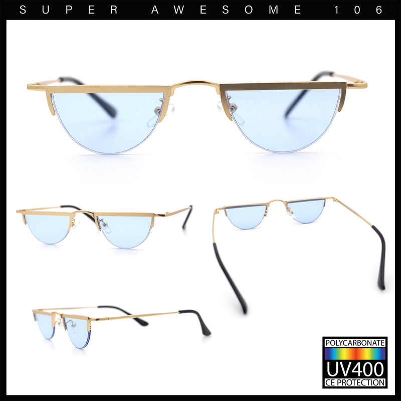 Funky Cropped Half Circle Flat Top Half Metal Rim Hippie Sunglasses