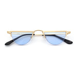 Funky Cropped Half Circle Flat Top Half Metal Rim Hippie Sunglasses