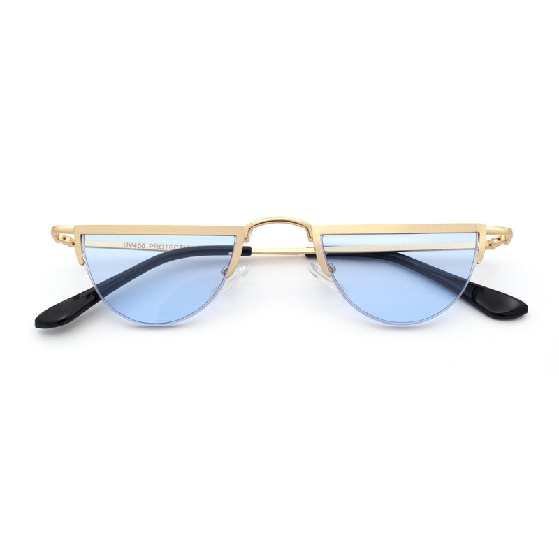 Funky Cropped Half Circle Flat Top Half Metal Rim Hippie Sunglasses