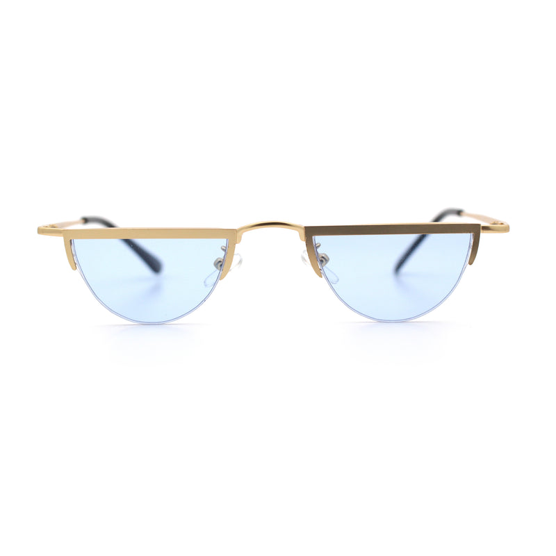 Funky Cropped Half Circle Flat Top Half Metal Rim Hippie Sunglasses