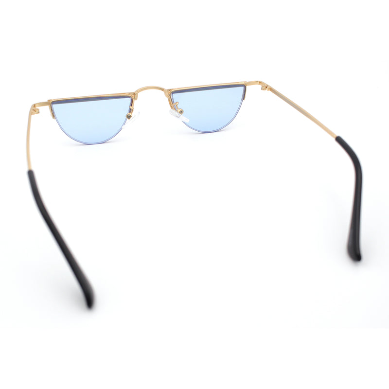 Funky Cropped Half Circle Flat Top Half Metal Rim Hippie Sunglasses