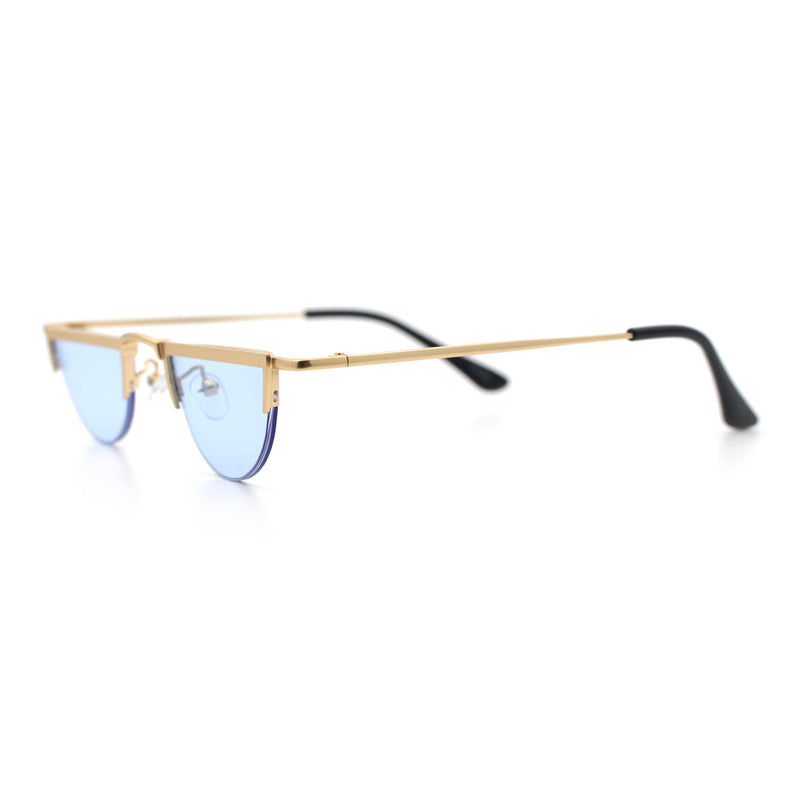 Funky Cropped Half Circle Flat Top Half Metal Rim Hippie Sunglasses