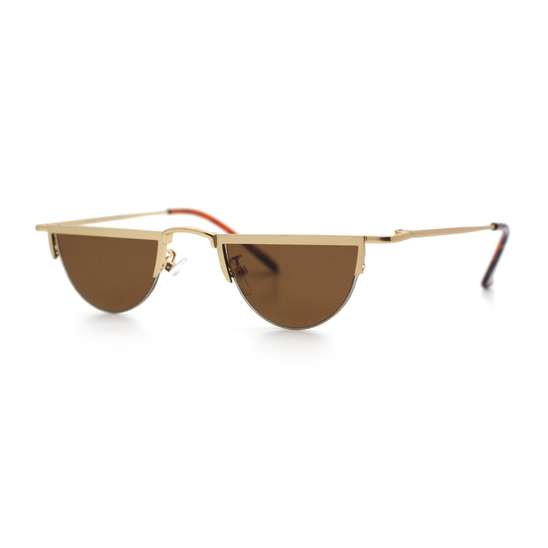 Funky Cropped Half Circle Flat Top Half Metal Rim Hippie Sunglasses