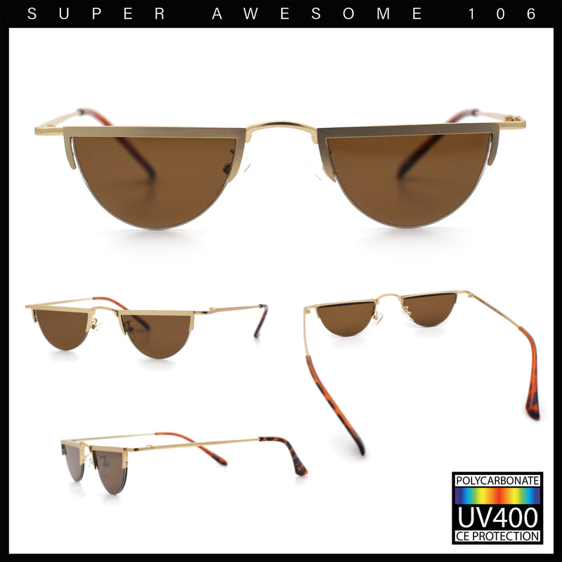 Funky Cropped Half Circle Flat Top Half Metal Rim Hippie Sunglasses