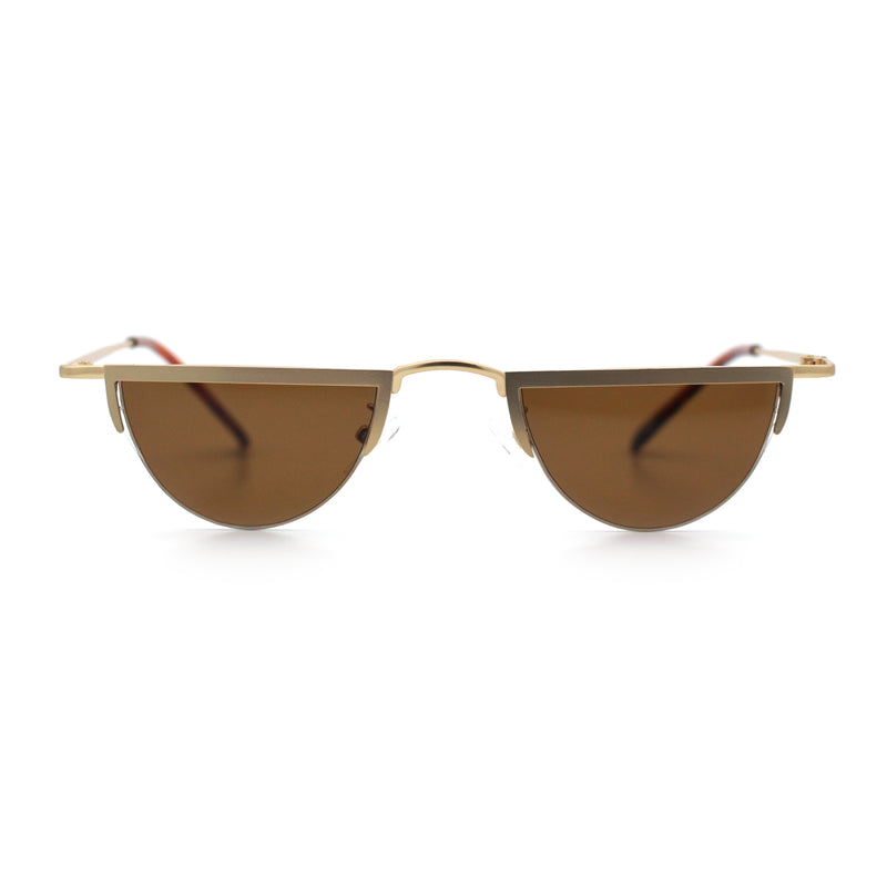 Funky Cropped Half Circle Flat Top Half Metal Rim Hippie Sunglasses