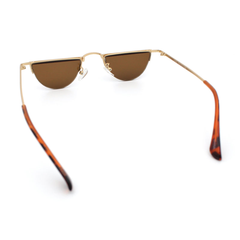 Funky Cropped Half Circle Flat Top Half Metal Rim Hippie Sunglasses
