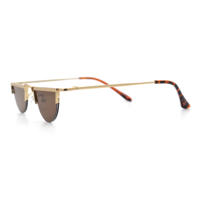 Funky Cropped Half Circle Flat Top Half Metal Rim Hippie Sunglasses