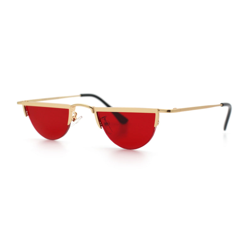 Funky Cropped Half Circle Flat Top Half Metal Rim Hippie Sunglasses