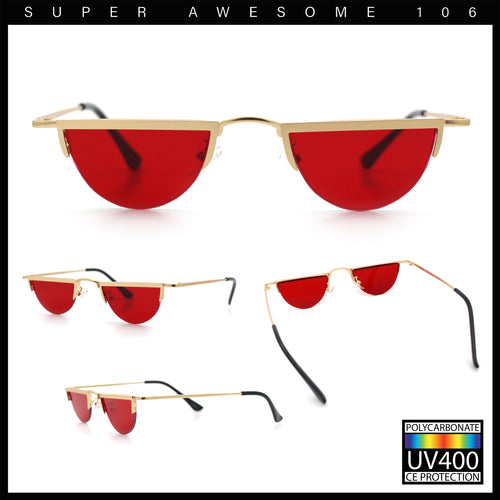 Funky Cropped Half Circle Flat Top Half Metal Rim Hippie Sunglasses