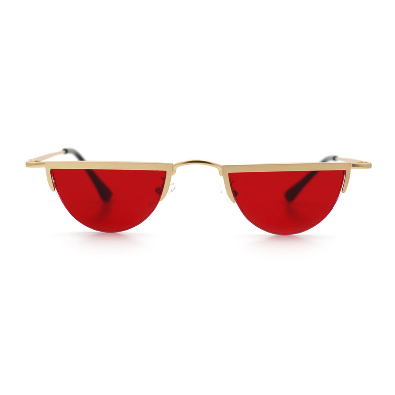 Funky Cropped Half Circle Flat Top Half Metal Rim Hippie Sunglasses