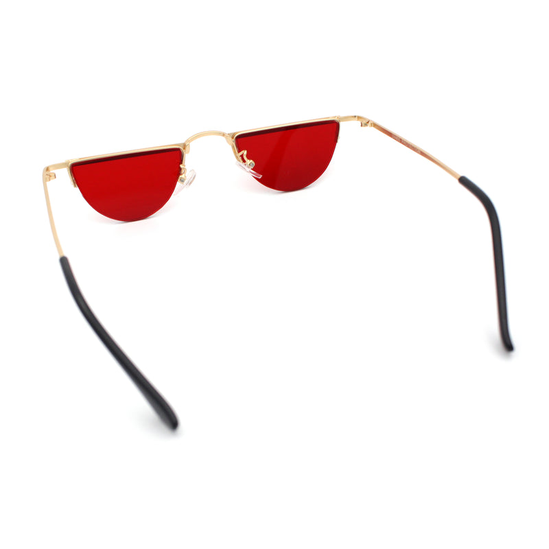 Funky Cropped Half Circle Flat Top Half Metal Rim Hippie Sunglasses