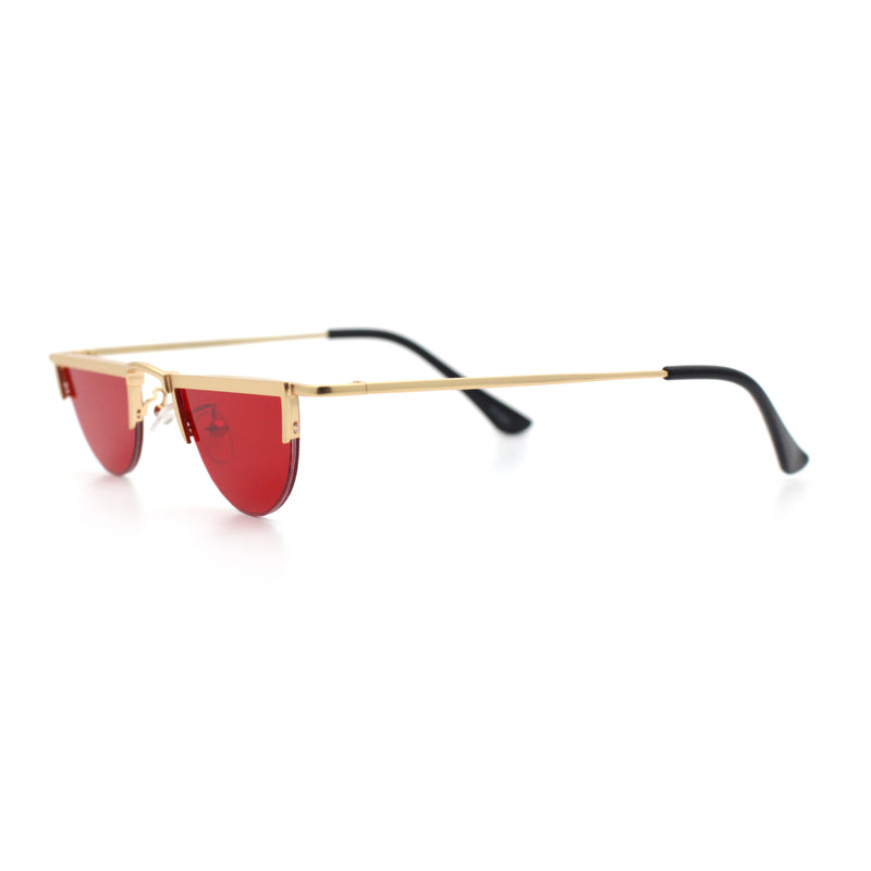 Funky Cropped Half Circle Flat Top Half Metal Rim Hippie Sunglasses